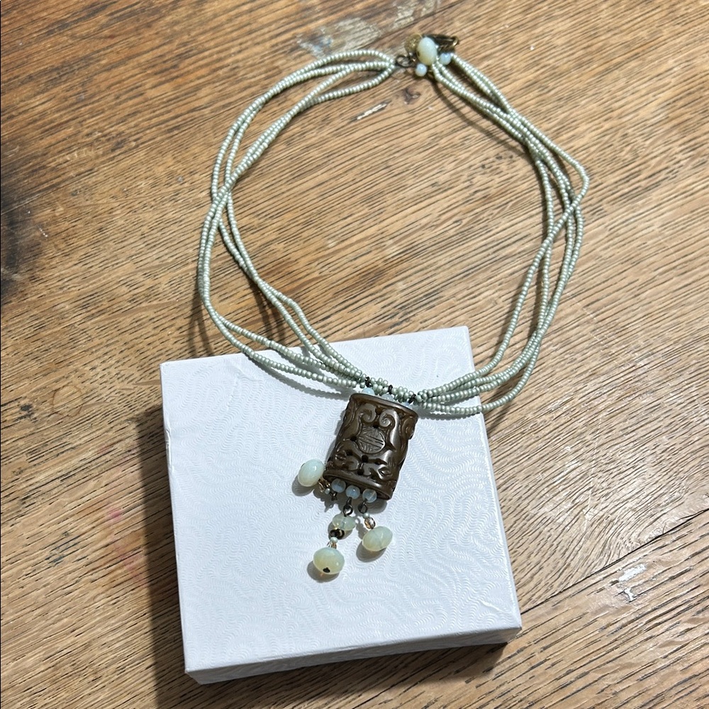 Turquiose Multi-Strand Bead Necklace with Jadeite Pendant